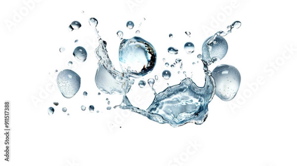 Obraz High-resolution close-up of water droplets splashing against a transparent background, capturing the beauty of fluid dynamics.