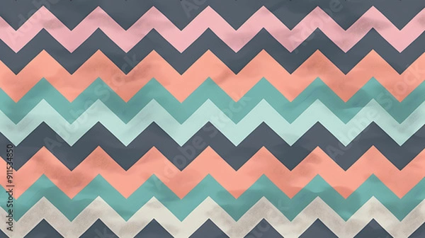 Obraz Abstract chevron pattern in pastel pink, teal and gray for a modern, minimalist, and cheerful design. 
