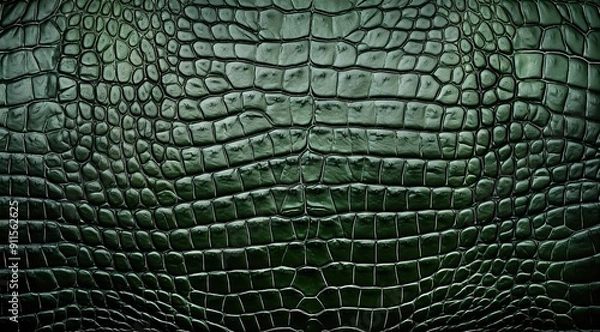 Obraz Close up of textures and patterns on dark green leather, crocodile skin, with unique scales and intricate details.