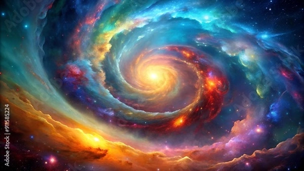 Fototapeta A Symphony of Hues: Abstract Color Swirls in a Cosmic Landscape  Generative AI