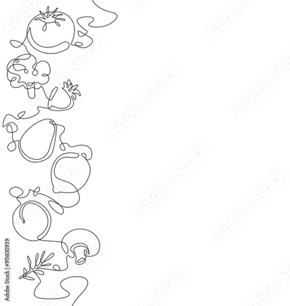 Fototapeta Healthe Fresh Food  in Continuous Line Drawing Style isolated on white background. Vector illustration.
