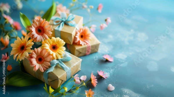 Obraz Elegant gifts amidst vivid gerbera daisies