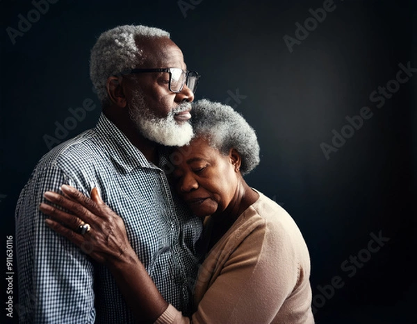 Fototapeta An old couple embracing looking sad