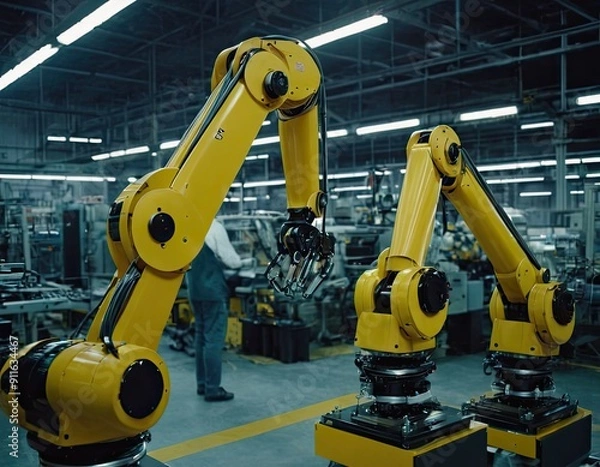 Fototapeta Advanced Robotic Arms Are Revolutionizing Modern Manufacturing Facilities and Processes