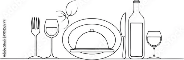 Obraz Minimalistic Dining Table Setup with Wine and Cutlery