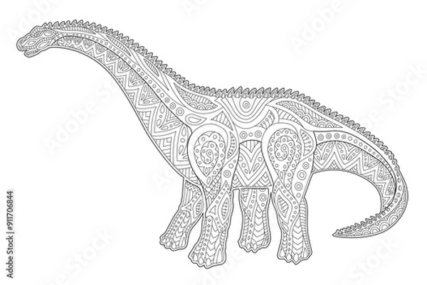 Fototapeta Linear art for coloring book with diplodocus