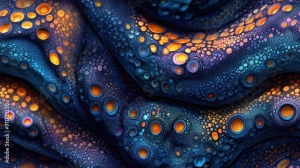 Fototapeta Detailed close-up of deep sea creature skin in 4K resolution, featuring vibrant colors and intricate textures, presented in a seamless tiled pattern