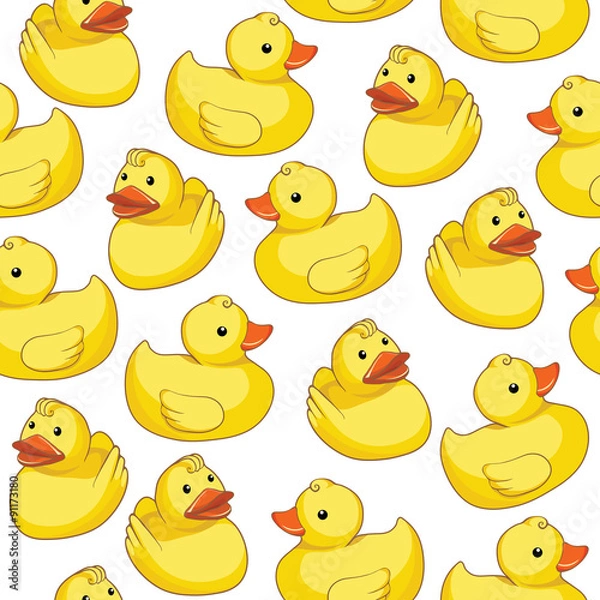 Fototapeta Vector seamless pattern with yellow ducks