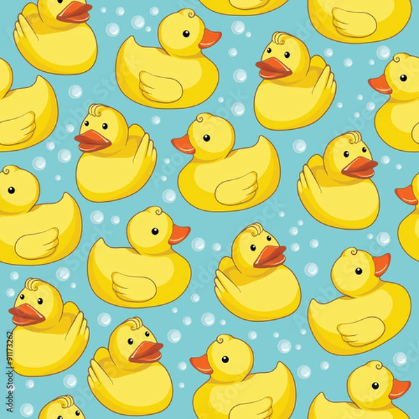 Fototapeta Vector seamless pattern with yellow ducks