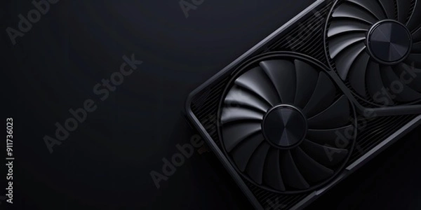Fototapeta Black graphics card with two cooling fans.