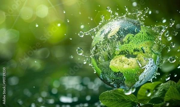 Fototapeta Globe Made of Water Drops Representing Green Energy and Environmental Concept