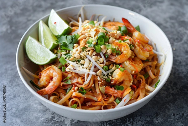 Obraz Pad Thai - noodles with prawn and vegetables.