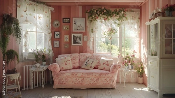 Fototapeta 花とカントリー スタイルで装飾された部屋