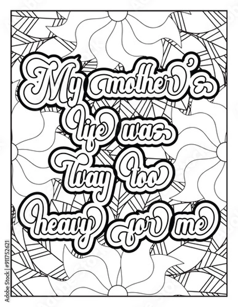 Fototapeta Doodles art for Mother's day or greeting card Motivational quotes coloring page with mandala background. Flower Background, Mother Quotes with flowers pattern. Adult Coloring book, floral coloring