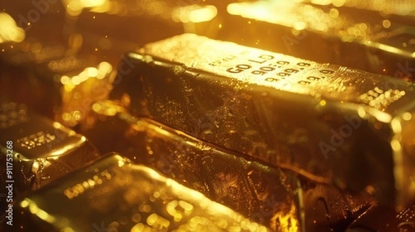 Fototapeta Gold bullion concept about gold value, success and financial.