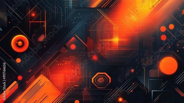 Fototapeta Minimalistic flat background featuring vibrant orange tones and tech elements, designed in Illustrator with a creative and original futuristic touch