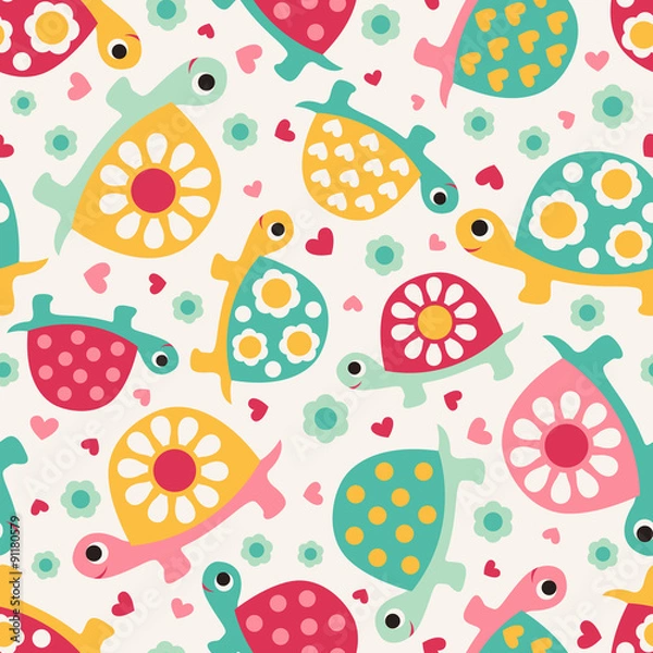 Fototapeta Bezproblemowy wzór kreskówki żółwia