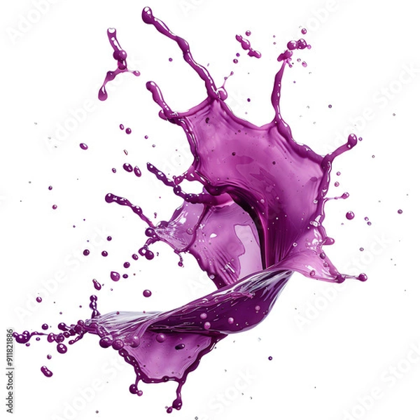 Fototapeta Dynamic splash of vibrant purple liquid caught mid-air, showcasing fluid motion and energetic color burst on black background.