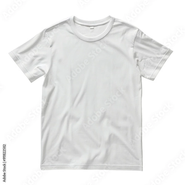 Fototapeta Plain white T-shirt isolated on white background. Ideal for mockups, designs, or branding showcasing minimalist fashion style.