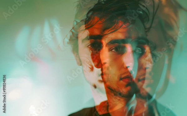 Fototapeta Portrait of a young man struggling with mental health issues 