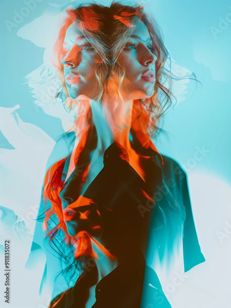 Fototapeta Portrait of a Woman Representing Mental Health Awareness and Multiple Personality Disorder, Depicting Emotional Instability and Psychological Struggle