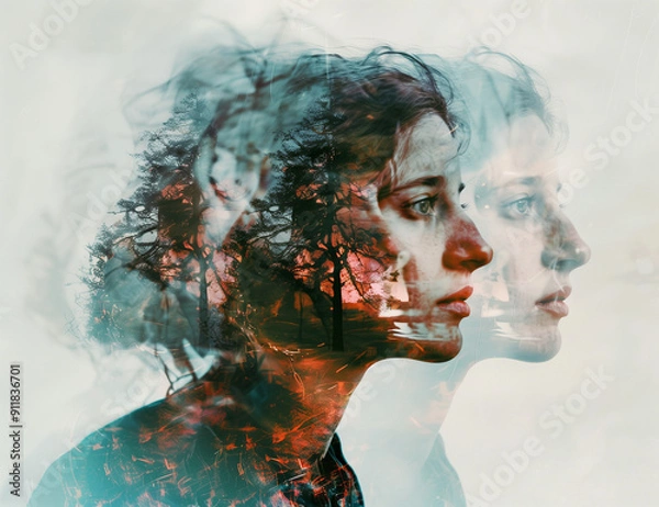 Fototapeta Portrait of a displaced woman refugee with a longing for home and nature
