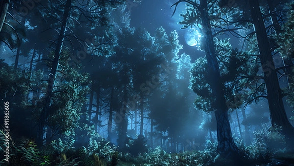 Fototapeta Enchanted Forest Scene with Ethereal Blue Tones