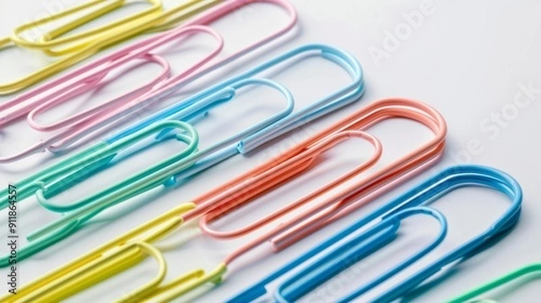 Obraz Row of paper clips for art and craft on a white background generative ai