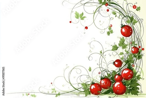 Fototapeta Red Tomatoes Vine Border Design