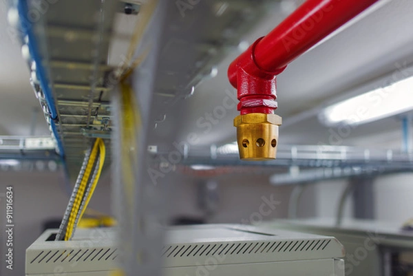 Fototapeta Clean agent fire suppression system used in data centers, backup battery rooms, electrical rooms (under 400 volts), sub-floors or tape storage libraries. 