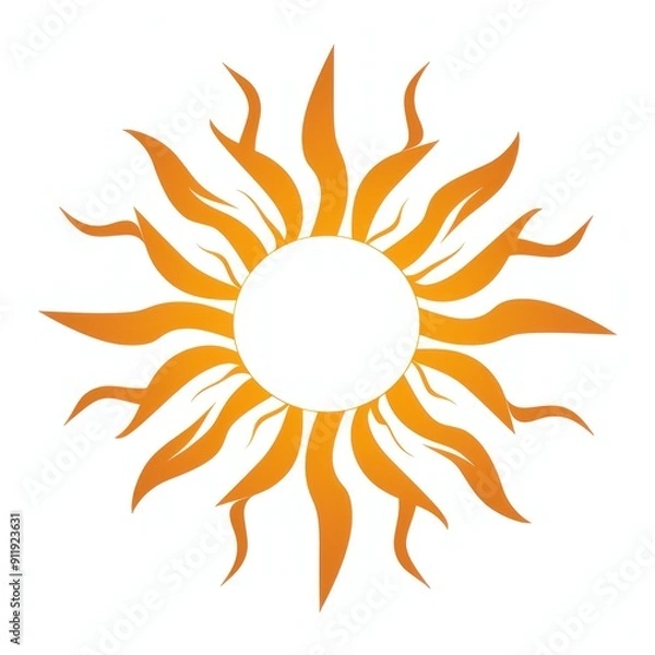 Fototapeta Stylized orange sun with white center on white background.