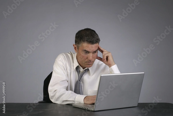 Obraz Businessman Contemplates with Computer