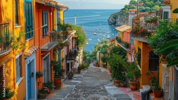 Obraz Colorful Italian Village Overlooking the Sea