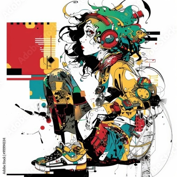 Fototapeta Abstract Digital Artwork Featuring a Female Figure With Mechanical Elements