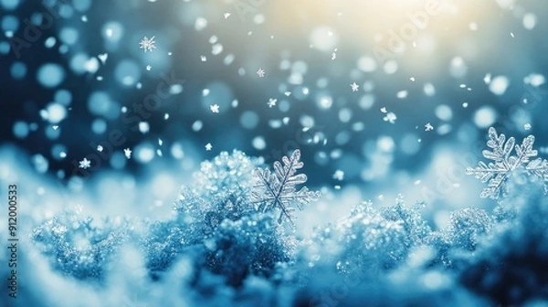 Fototapeta Sparkling Winter Snowflakes in a Frosty Wonderland Beautiful Snowy Landscape with Falling Snow