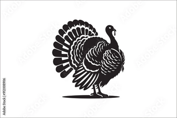 Fototapeta Turkey bird vector Silhouette. Turkey Animal black and white on a White Background. Turkey icons Vector.
Wild turkey silhouette with white background.