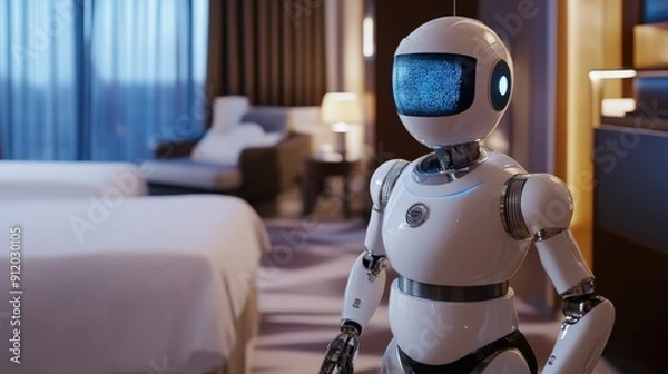 Fototapeta A White Robot in a Hotel Room