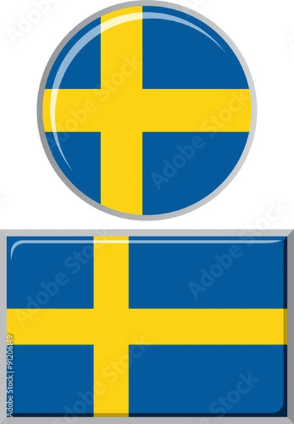 Obraz Swedish round and square icon flag. Vector illustration.