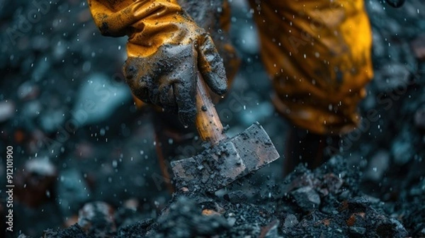 Fototapeta Miner Working in Rain