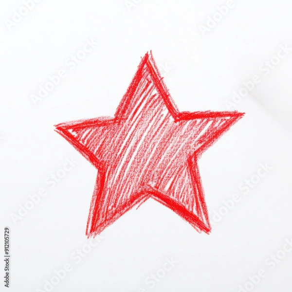 Fototapeta A hand-drawn red star illustration on a white background, perfect for artistic and creative projects or designs.