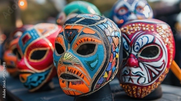 Obraz colorful and ornate Lucha Libre masks, symbolizing the iconic Mexican wrestling tradition