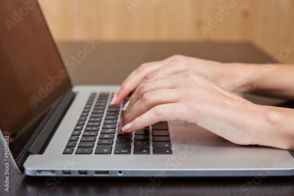 Obraz Kobieta wpisując na komputerze przenośnym