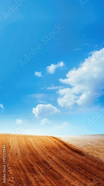 Fototapeta Tranquil Plowed Field Under Blue Sky
