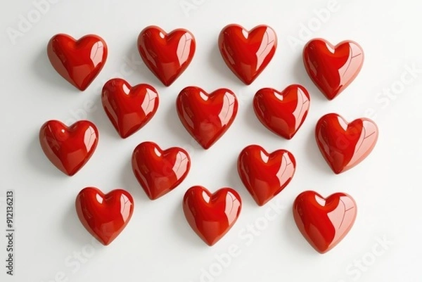 Fototapeta Group of Red Hearts on White Surface