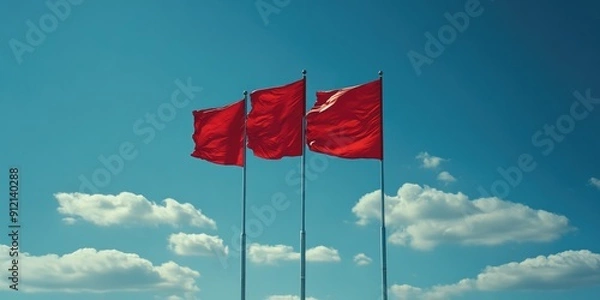 Fototapeta Three Red Flags Flying