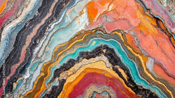 Fototapeta The surface showcases a rich array of colors including reds, blues, yellows, greens, and metallic hues.
