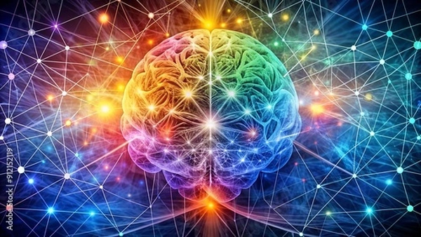 Obraz A Kaleidoscope of Color Embracing the Brain's Neural Network  Generative AI