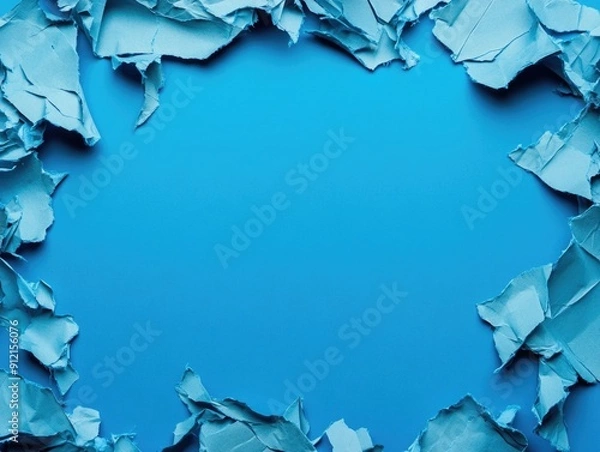 Fototapeta Blue paper circle on blue background