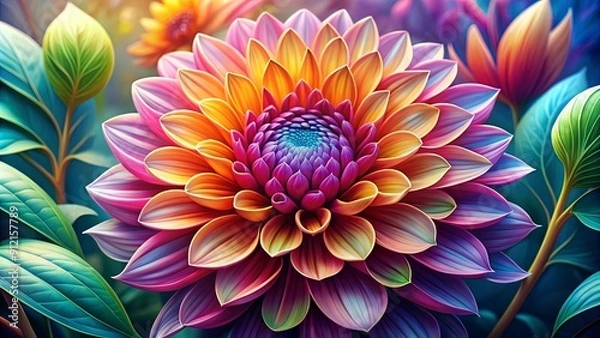 Obraz A detailed drawing of a vibrant flower in full bloom, blossom, bloom, petal, colorful, botanical, nature, plant, flora, spring