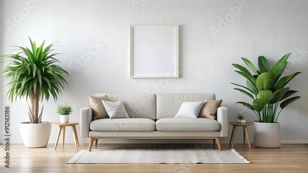 Fototapeta Serene Minimalist Lounge: A Touch of Greenery  Generative AI